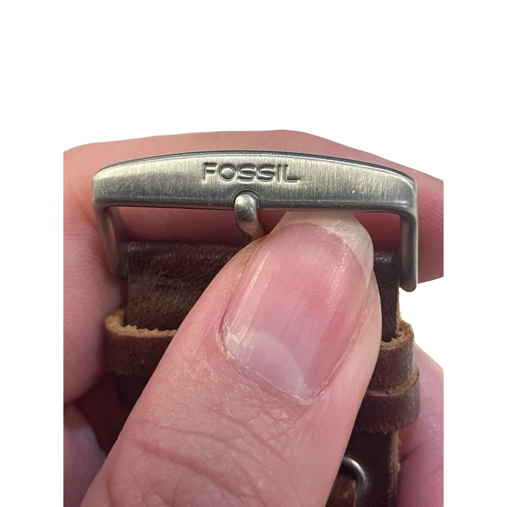 Fossil‎ Womens Leather Cuff Watch Pink Dial Stainless Steel  Brown JR-8641 Y2K